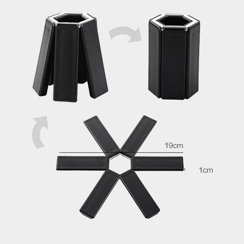 Portable 19*1cm Black Foldable Non-slip Heat Resistant Pad Trivet Pan Pot Holder Mat Kitchen Accessories Pot Holder Cup Pad