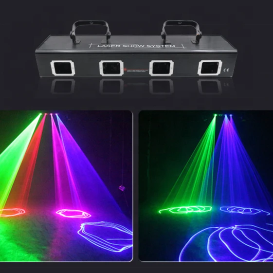 Portable DMX512 Automatic Sound Active 4 Eyes RGB 3 in 1 Full Color Beam Laser Moving Laser LED Stage Party  Disco Light