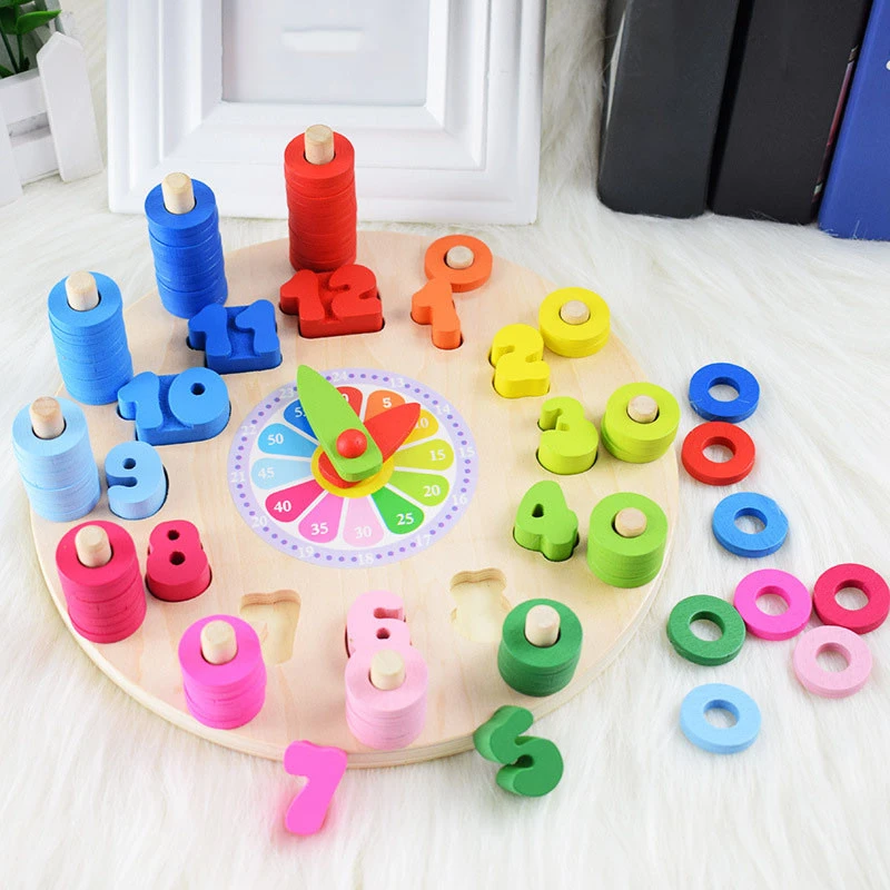 Preschool Baby Montessori Toys Early Education Teaching Aids Math Toys Digital Clock Wooden Toy Count Geometric Shape Matching