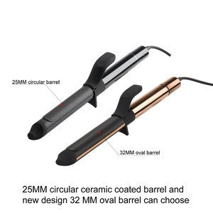 Professional ceramic tourmaline barrel curling iron wand and hair curler with clip