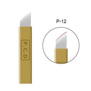 Professional Permanent Makeup Gold 12Pins Eyebrow Microblading Tattoo Needle Blade