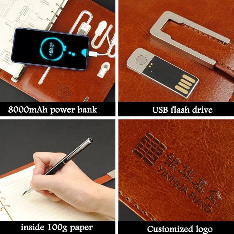 PU cover wireless charging A5 notebook with pen flash drive