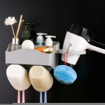 Punch-free Storage Rack Home Decoration toothbrush holder Hair dryer rack wall Mounted bathroom storage holder with hooks