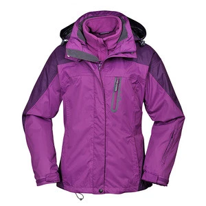 Purple Women Windproof Waterproof Three In One Outdoor Jacket