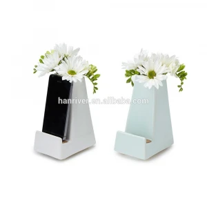 purwhite Bedside Smartphone stand with Ceramic Flower Vase