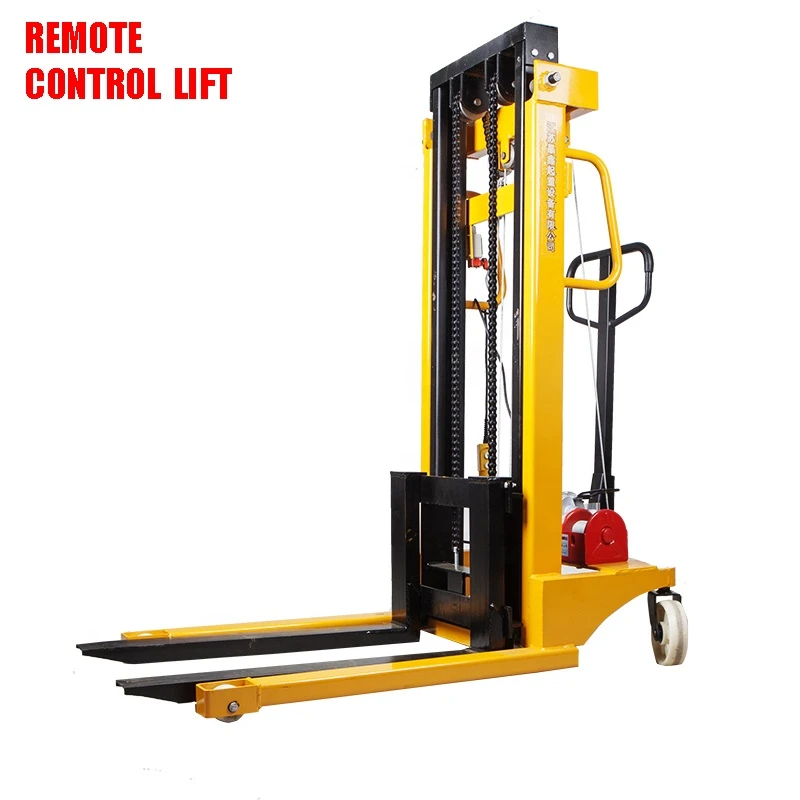Remote control Wireless Semi Electric Warehouse forklift Pallet stack Pallet Lifter 1T