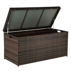Resin Rattan Pool Shed Organizer Storage Box with Lid Outdoor Patio Wicker Storage Box