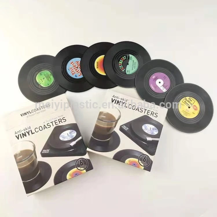 Retro vinyl record coaster record cup mat with record player holder