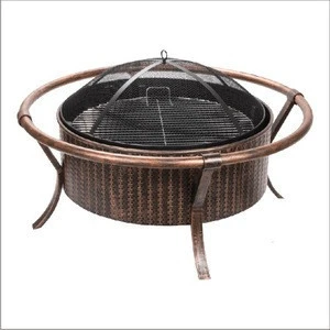 Round Cast Iron Outdoor Fire Pit Bowl Garden Heater Wood Burning Copper Fire Pit With Mesh Lid