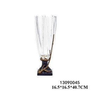 Royal Home Decorative Vase Luxury Brass with Crystal Glass Vase
