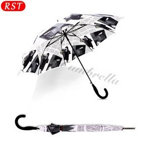 RST black and white newspaper special design rubber handle straight umbrella black and white color umbrella hot sale in 2019