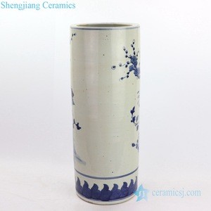 RZKT09-D    Blue and white floral and bird design ceramic umbrella stand