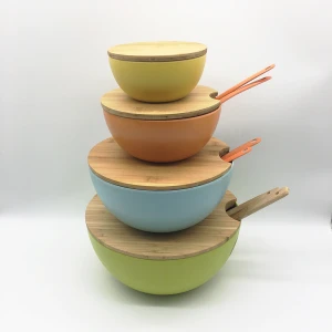 Salad-Bowls Bamboo-Lid Dishwasher Serving Large with Mixing And Safe Bpa-Free