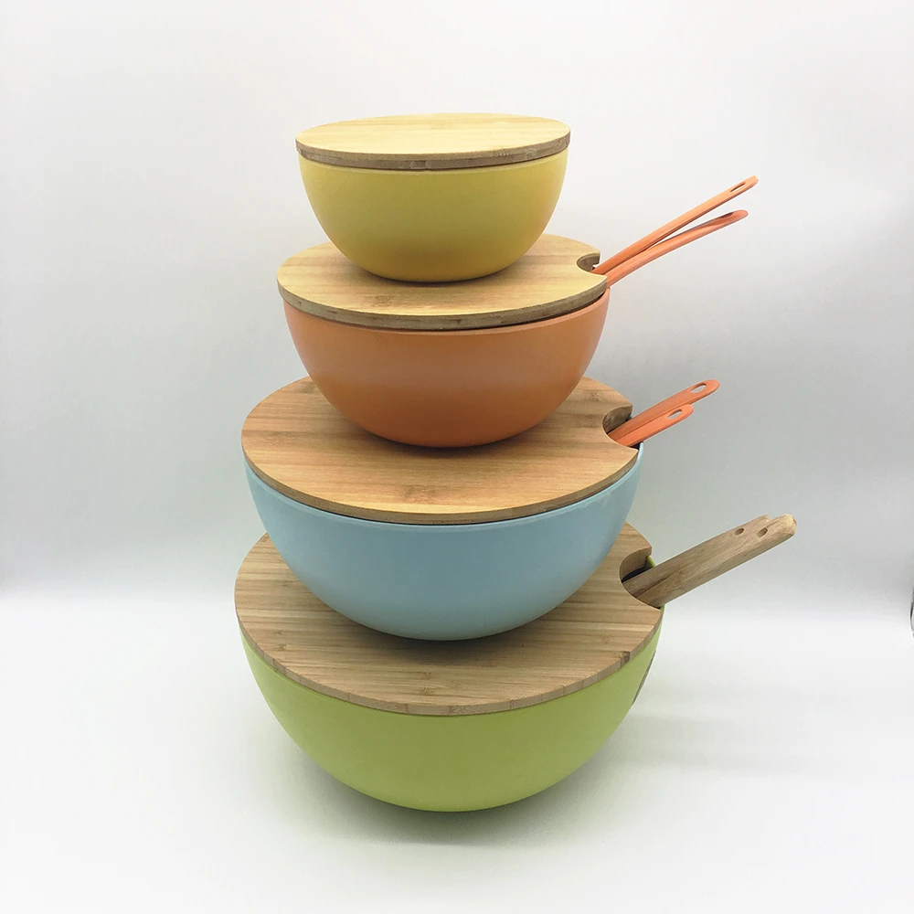 Salad-Bowls Bamboo-Lid Dishwasher Serving Large with Mixing And Safe Bpa-Free