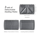 Sandwich Maker, Waffle maker, Sandwich toaster, 750-Watts, 3-in-1 Detachable Non-stick Coating, LED Indicator Lights, Black