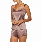 Satin soft pajamas women with lace trim sleepwear P11