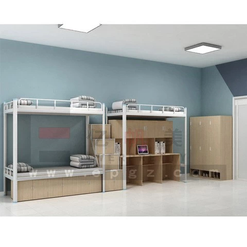 School Dormitory Furniture Children Wooden Double Metal Comfortable Student Bunk Bed with Desk and Storage for High School