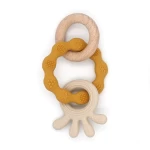 Silicone Wooden Ring Octopus Teething Toy Octopus Baby Teether for baby