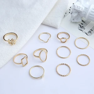 Simple Plain Ring Stack Cut Out Womens Ring Set 10 Pieces