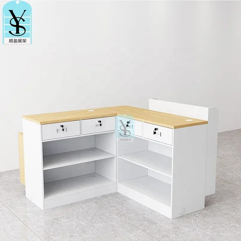 Buy Simple Wood Metal Table Cashier Checkout Counter Shelves For ...