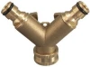 Solid Brass 2 Way Double Dual Outside Garden Tap Adaptor &amp; Hose Connectors