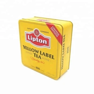 Square tin box for Yellow Label Tea