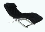 Stainless steel base black velvet chaise lounge chair