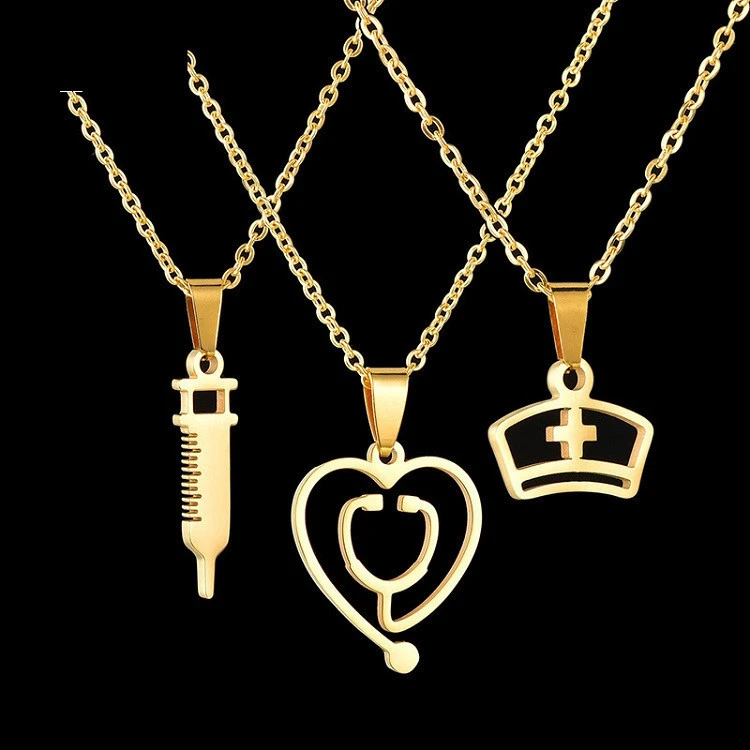 Stainless steel chain necklace Gold Simple hollow out Medical series pendant Necklace men jewelry