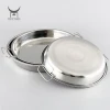 Stainless Steel Round Serving Tray Set Food Tray Deep Dish Plate Multi-Purpose Plate For Serving /Steaming With Handle