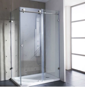 Stainless Steel Tempered Clear Glass Hotel Bathroom Sliding Shower Hardware Door