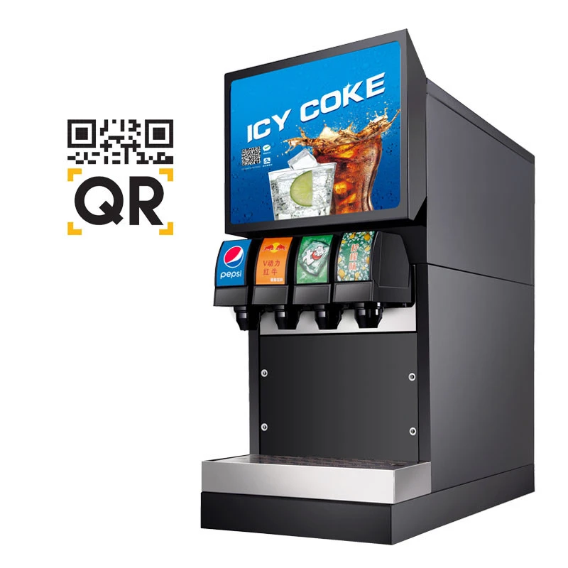Stylish QR Code Cold Fruit Juice Kola Soda Ice Black Tea 4 Drinks Automatic Commercial Beverage Dispenser