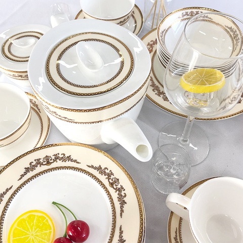 Tangshan Hebei Fine Bone China Manufacturer 61 pcs Ceramic Porcelain for sale Bone China Dinnerware Sets
