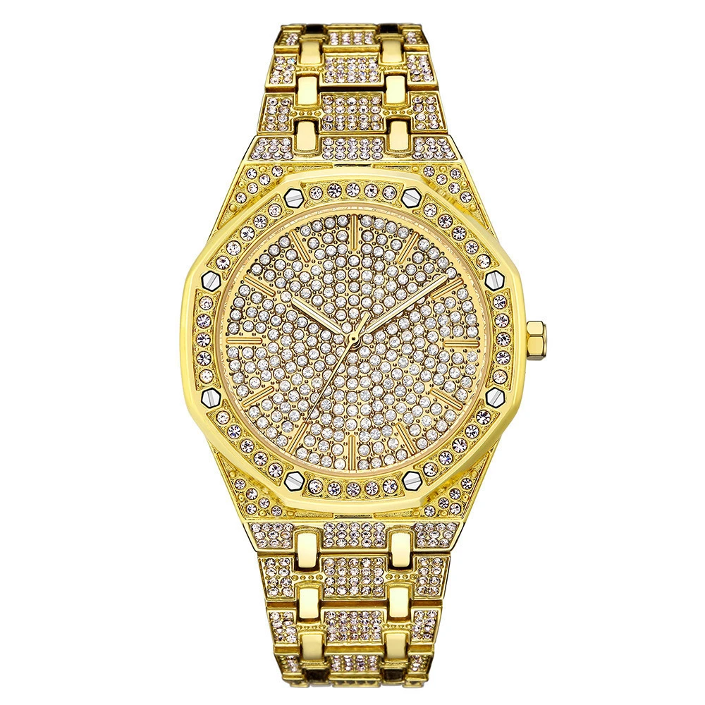 Top Sell Waterproof Mens Watches Luxury Brand Fashion Diamond Quartz Watch gold iced out watch reloj de diamantes para hombres