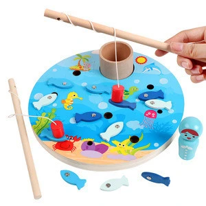 TOYLOULOU  Magnetic Wooden Fishing Game Toy for Toddlers Fish Catching Counting Board Games Toys for 2 3 4 Year Old