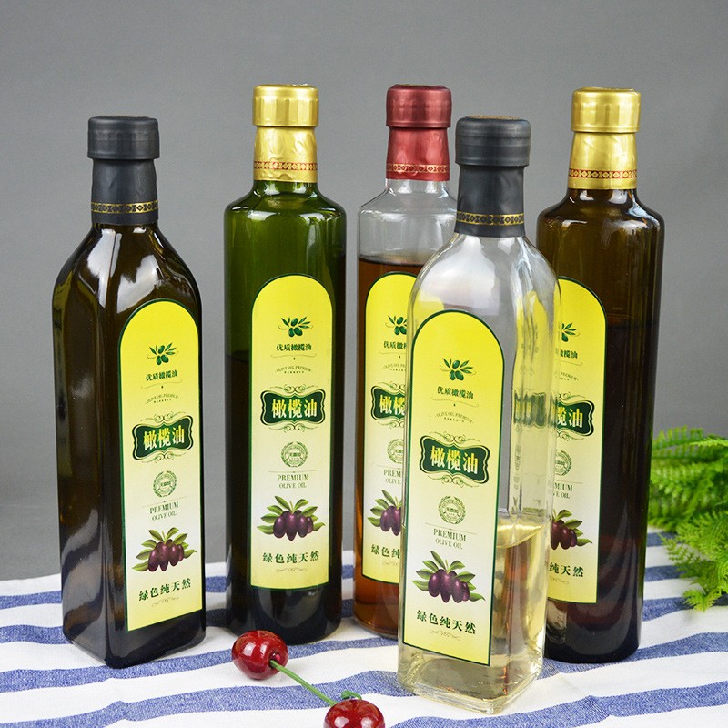 Transparent Square Dark Green Glass Bottle Olive Oils 500ml 250ml Round Sesame Oil Bottle