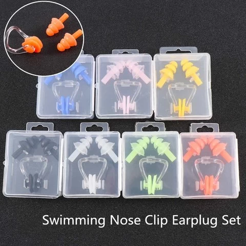 Waterproof Silicone Swimming Earplugs Nose Clip Plugs, Ear & Nose Protector Swimming Sets Box Package
