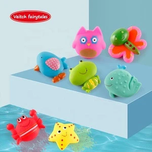 Weiqitonghua Children Floating Rubber Soft Cute Ocean Animal Bath Squirters Toy Baby Bathtub Water Squirt Toys Fishing Net