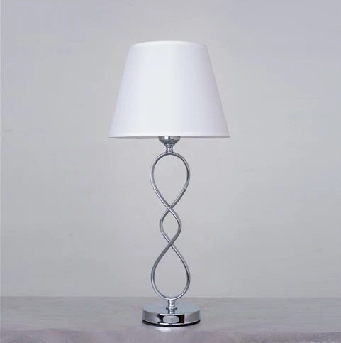 White Fashion Bedroom Bedside Modern Hotel Family Bedroom Table Lamps Chromed Metal Base Cotton Led Reading Lamp