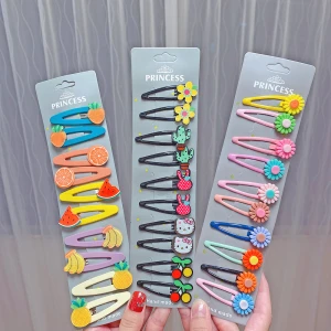 Wholesale 10Pcs Set Cute Fruit series girl Hair Clips Set High Quality resin flowers Baby Kids Hair Accessories