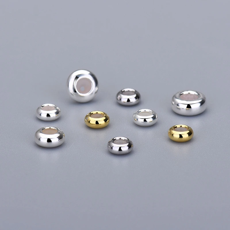 Wholesale 925 Sterling Silver Tire Shape Rubber Spacer Stopper Beads Jewelry Accessories DIY Bracelet End Beads Gold Plated