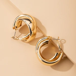 Wholesale Custom Personalized Fashion Exaggerated Hippy Gold Joint Double cross circle  Hoop Earrings