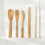 wholesale custom reusable portable camping utensils accessories kit spoon fork knife wood bamboo travel cutlery set with logo