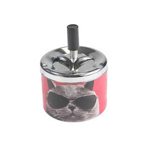 Wholesale custom round push type metal tin spinning cigar ashtrays with custom logo