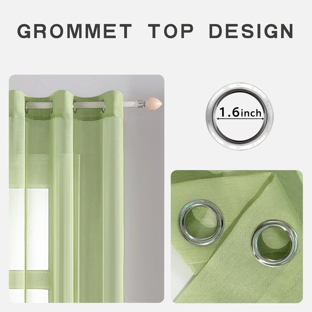 Wholesale Modern window tulle curtain living room green sheer curtain rustic balcony yarn washable curtains