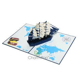 Wholesale Pirate Ship kirigami company handmade 3d pop up greeting card vietnam