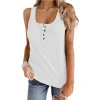 Wholesale Solid Color Sleeveless Tank Top Button U Neck Cotton Tank Top For Women