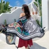Wholesale summer women vacation retro ethnic style hijab printing oversized cotton and linen scarf shawl