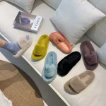 Wholesale women shoes slipper custom rex rabbit fur slippers real fur slides sandals