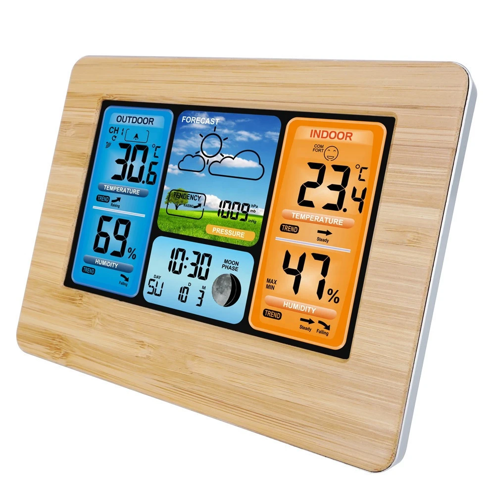 Wireless Weather Station with Outdoor Sensor  Alarm Digital Clock Temperature Thermometer Hygrometer Barometer Forecast FJ3373