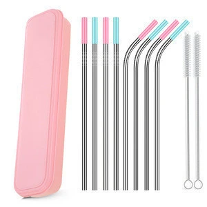 With Case and silicone tips Set of 8 straw stainless steel